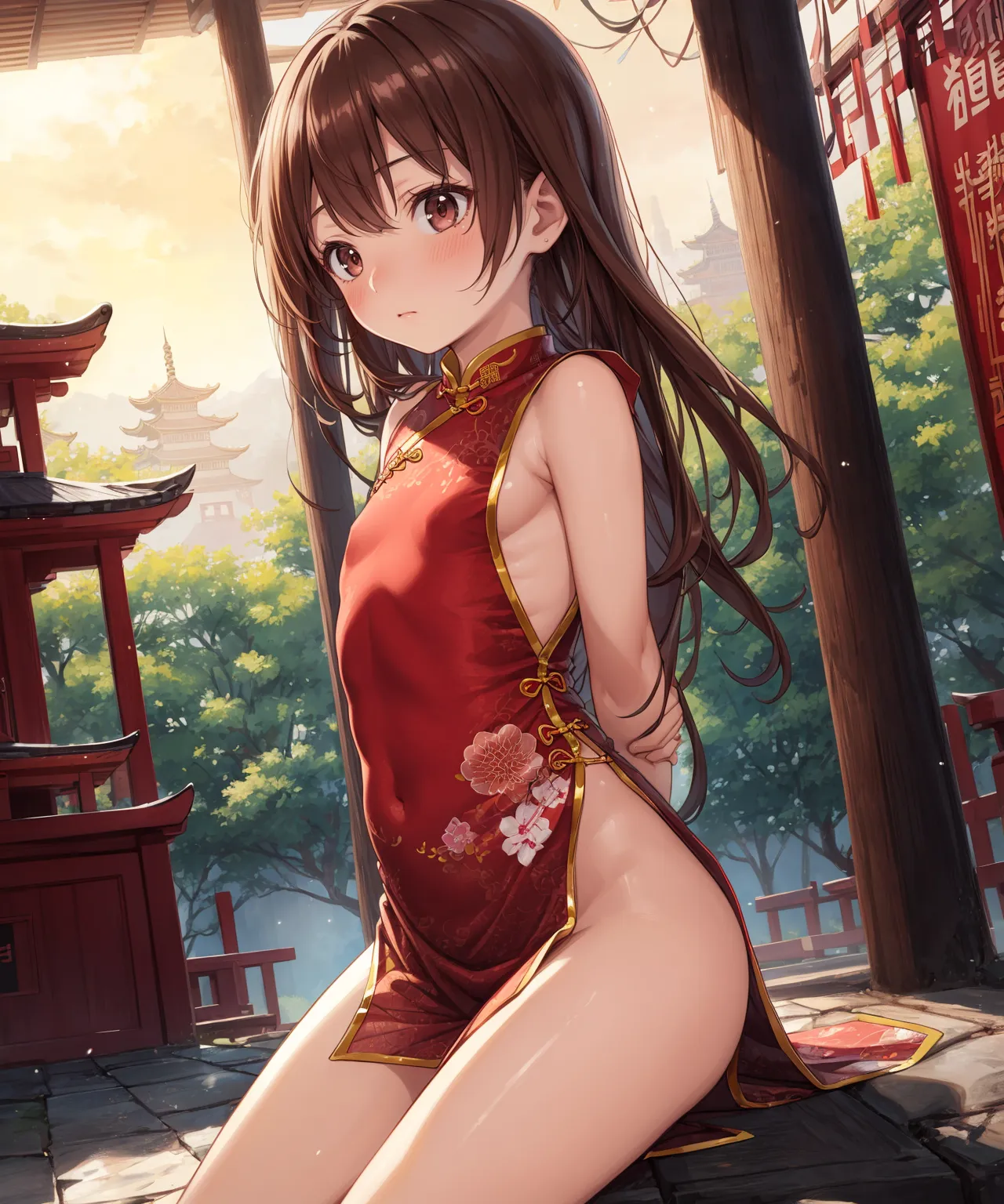 【「貧乳×チャイナドレス」AIエロ画像（イラスト・アニメ・二次元風）39枚まとめ！(2ページ目)のエロ画像9枚目