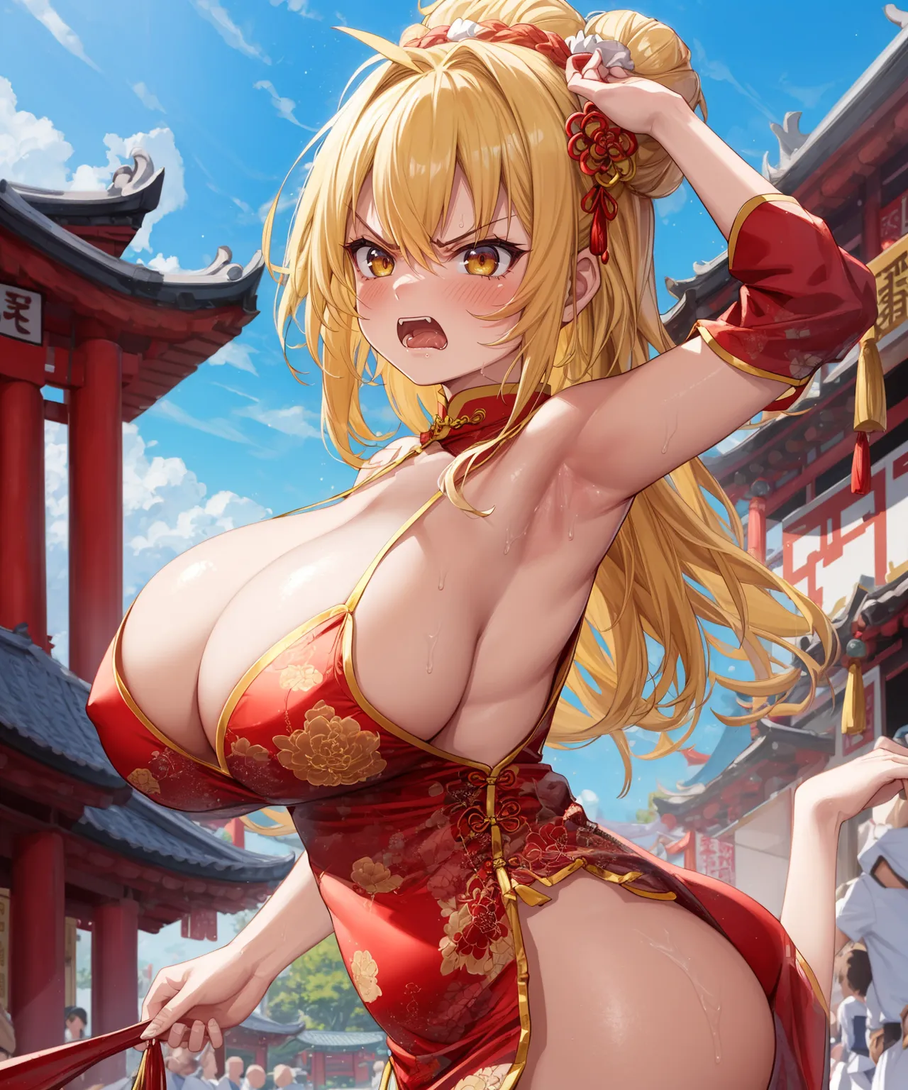 【「爆乳・超乳×チャイナドレス」AIエロ画像（イラスト・アニメ・二次元風）56枚まとめ！(2ページ目)のエロ画像22枚目