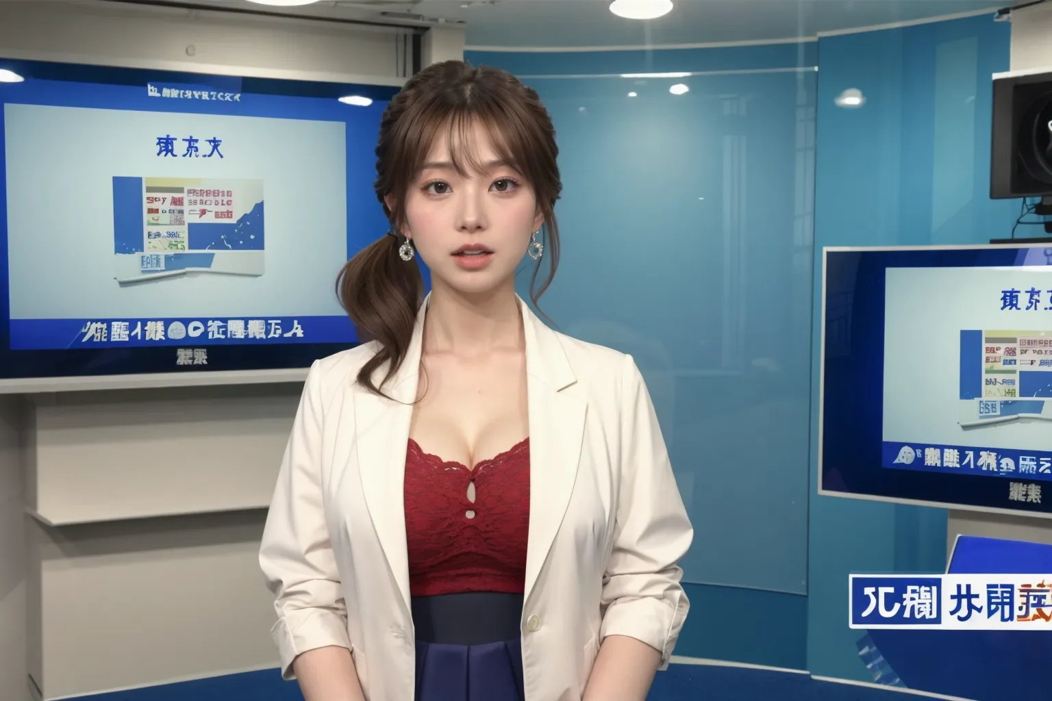 【「爆乳・超乳×女子アナウンサー」AIエロ画像（リアル・実写・フォト風）369枚まとめ！(11ページ目)のエロ画像1枚目