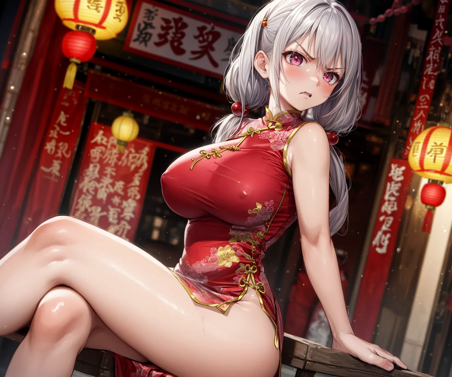 【「爆乳・超乳×チャイナドレス」AIエロ画像（イラスト・アニメ・二次元風）56枚まとめ！(2ページ目)のエロ画像14枚目