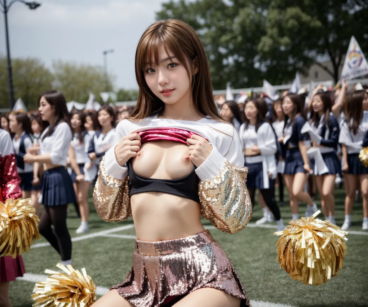 【「貧乳×チアリーダー」AIエロ画像（リアル・実写・フォト風）410枚まとめ！(11ページ目)のエロ画像1枚目