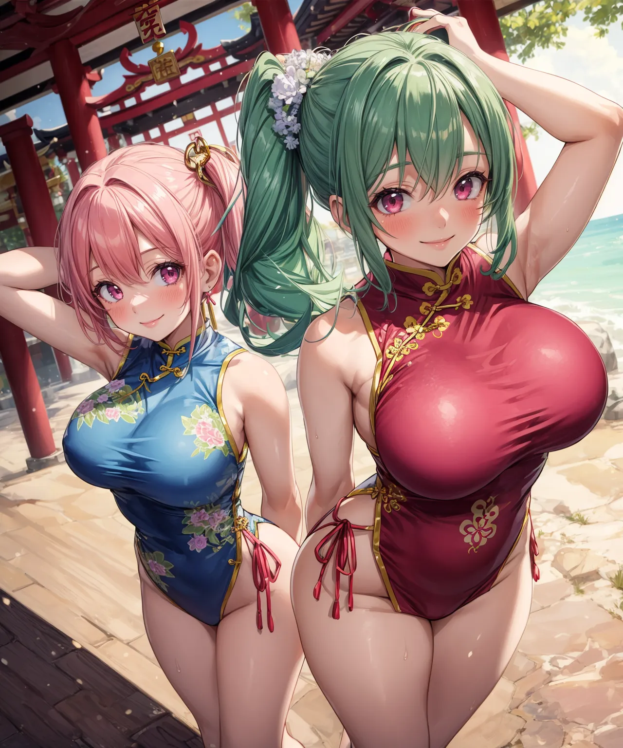 【「爆乳・超乳×チャイナドレス」AIエロ画像（イラスト・アニメ・二次元風）56枚まとめ！(2ページ目)のエロ画像9枚目