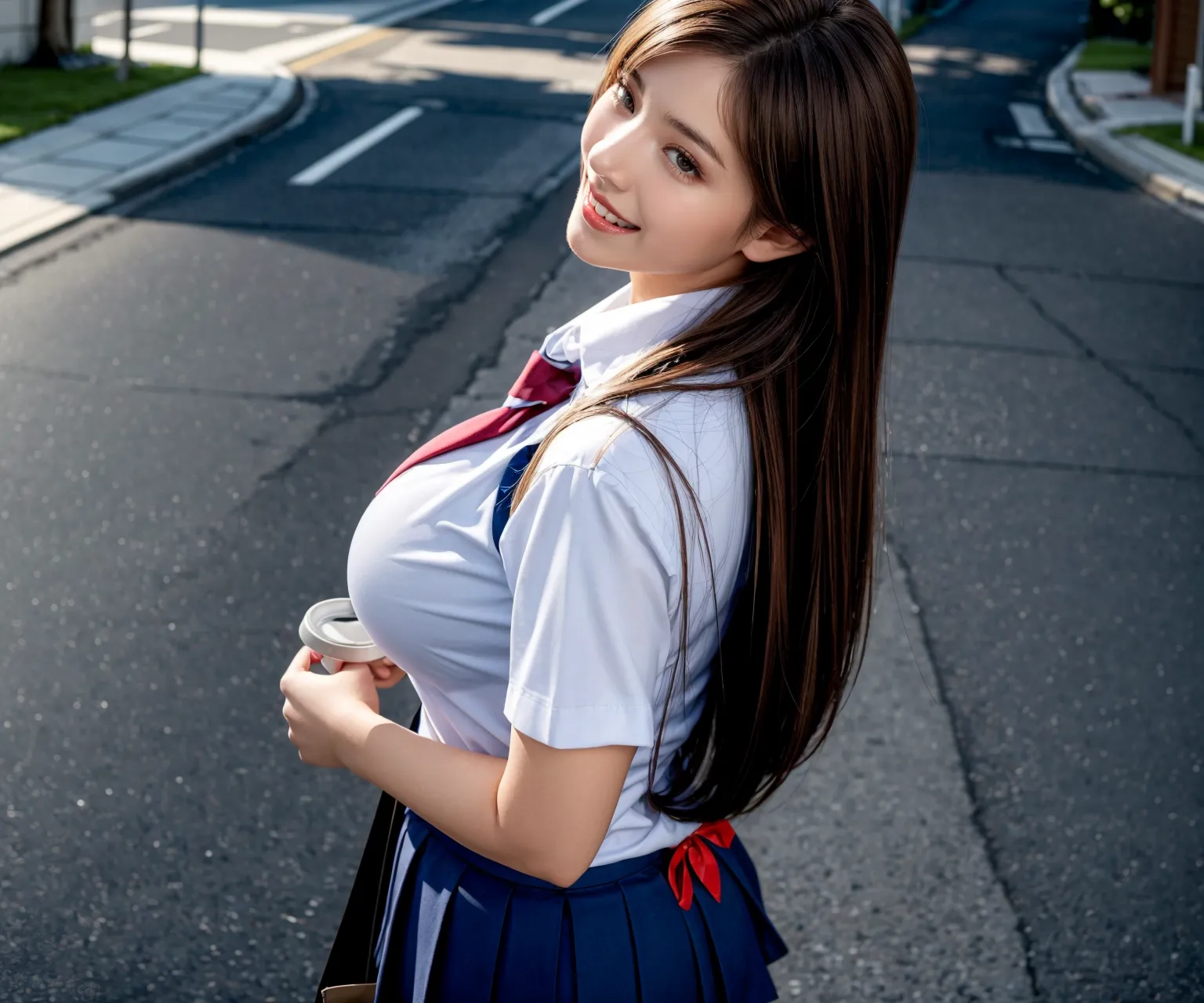 【「爆乳・超乳×学制服」AIエロ画像（リアル・実写・フォト風）1962枚まとめ！(43ページ目)のエロ画像29枚目
