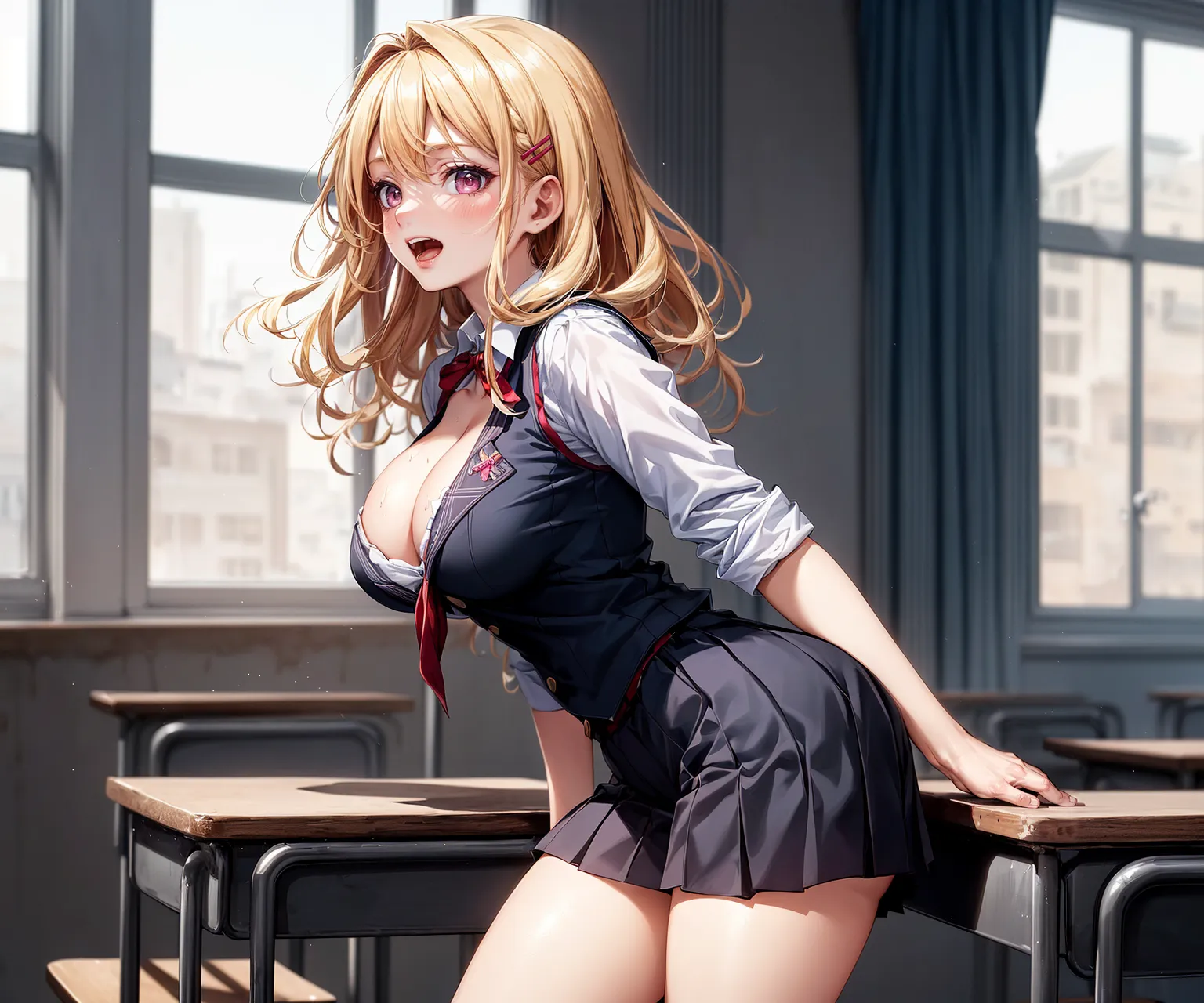 【「女子校生・JK×巨乳」AIエロ画像（イラスト・アニメ・二次元風）23枚まとめ！のエロ画像17枚目