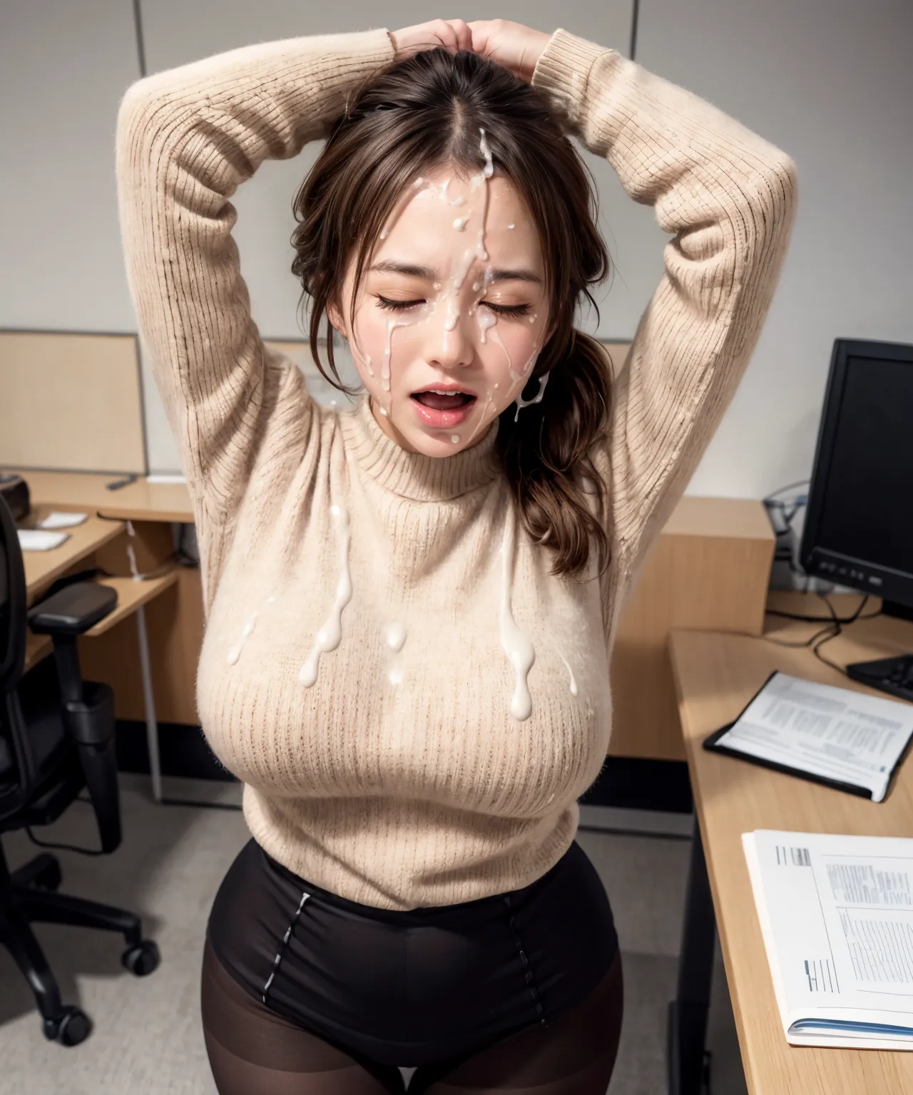 【「巨乳×パンスト」AIエロ画像（リアル・実写・フォト風）242枚まとめ！(4ページ目)のエロ画像14枚目